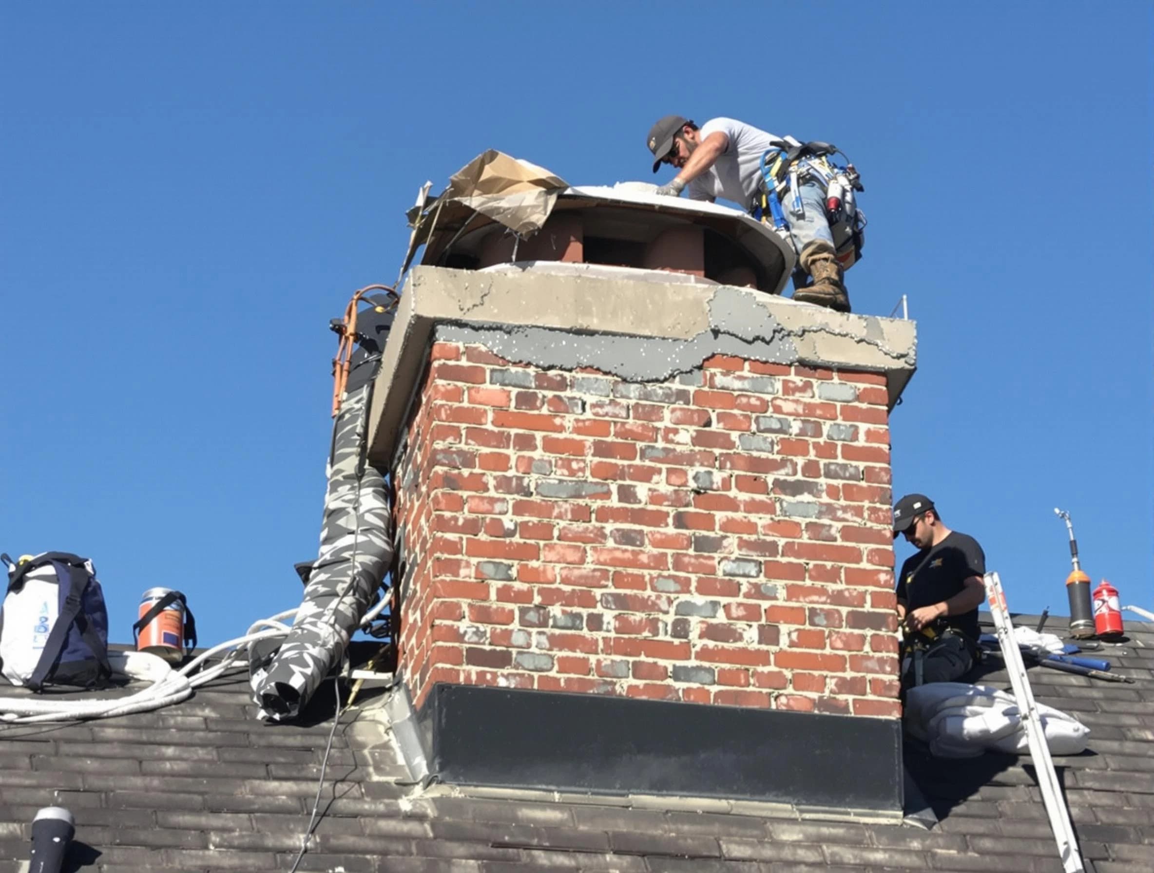 Pemberton Chimney Sweep installing a custom chimney crown in Pemberton, NJ