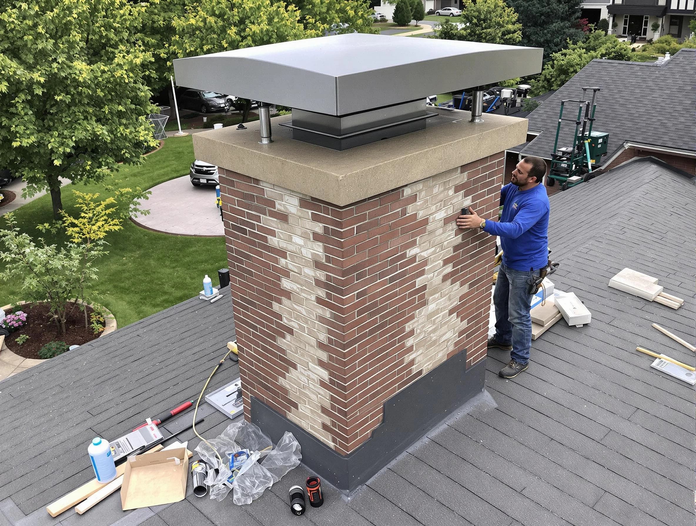 Pemberton Chimney Sweep team working on a custom chimney remodel in Pemberton, NJ