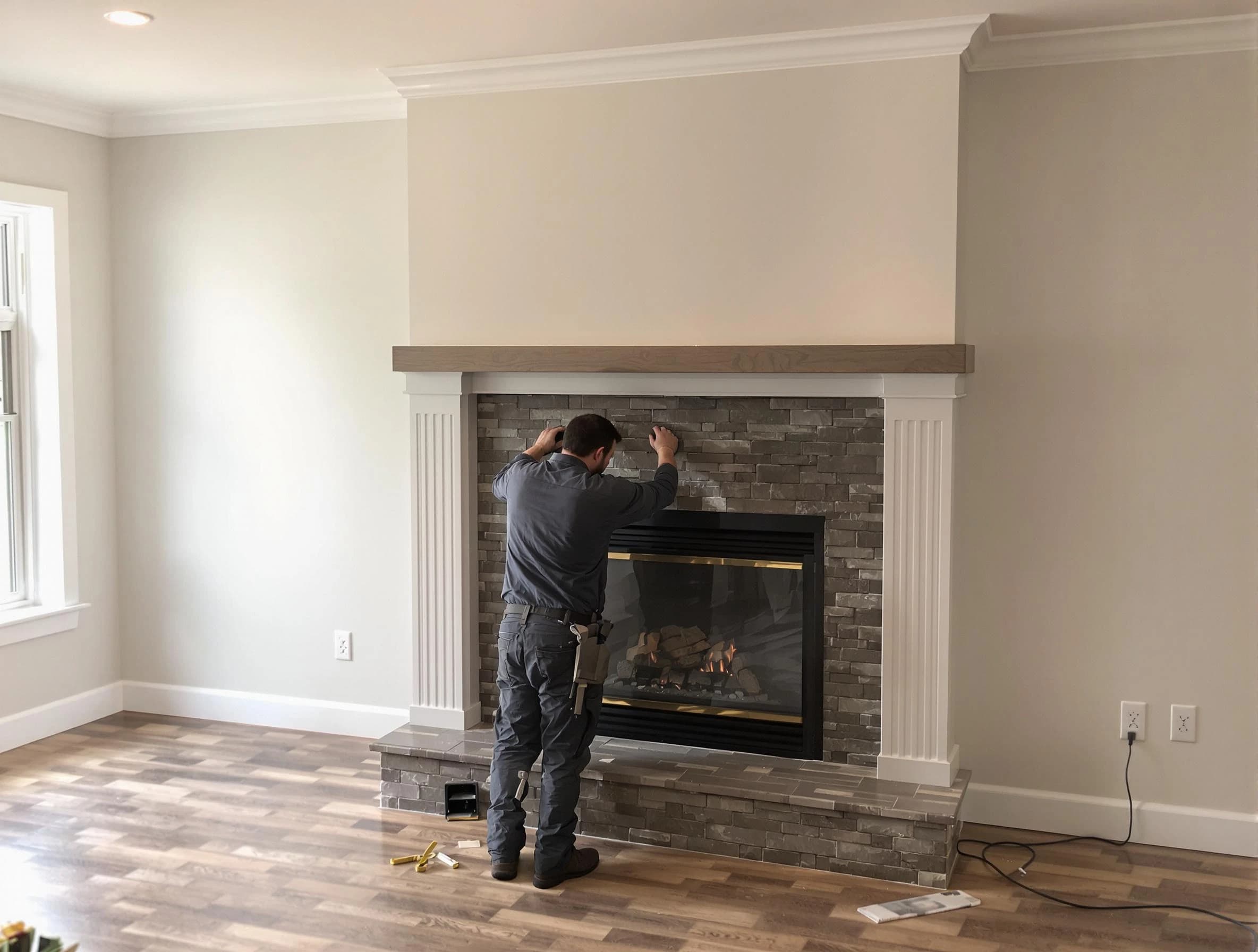 Pemberton Chimney Sweep finishing a custom fireplace install in Pemberton, NJ