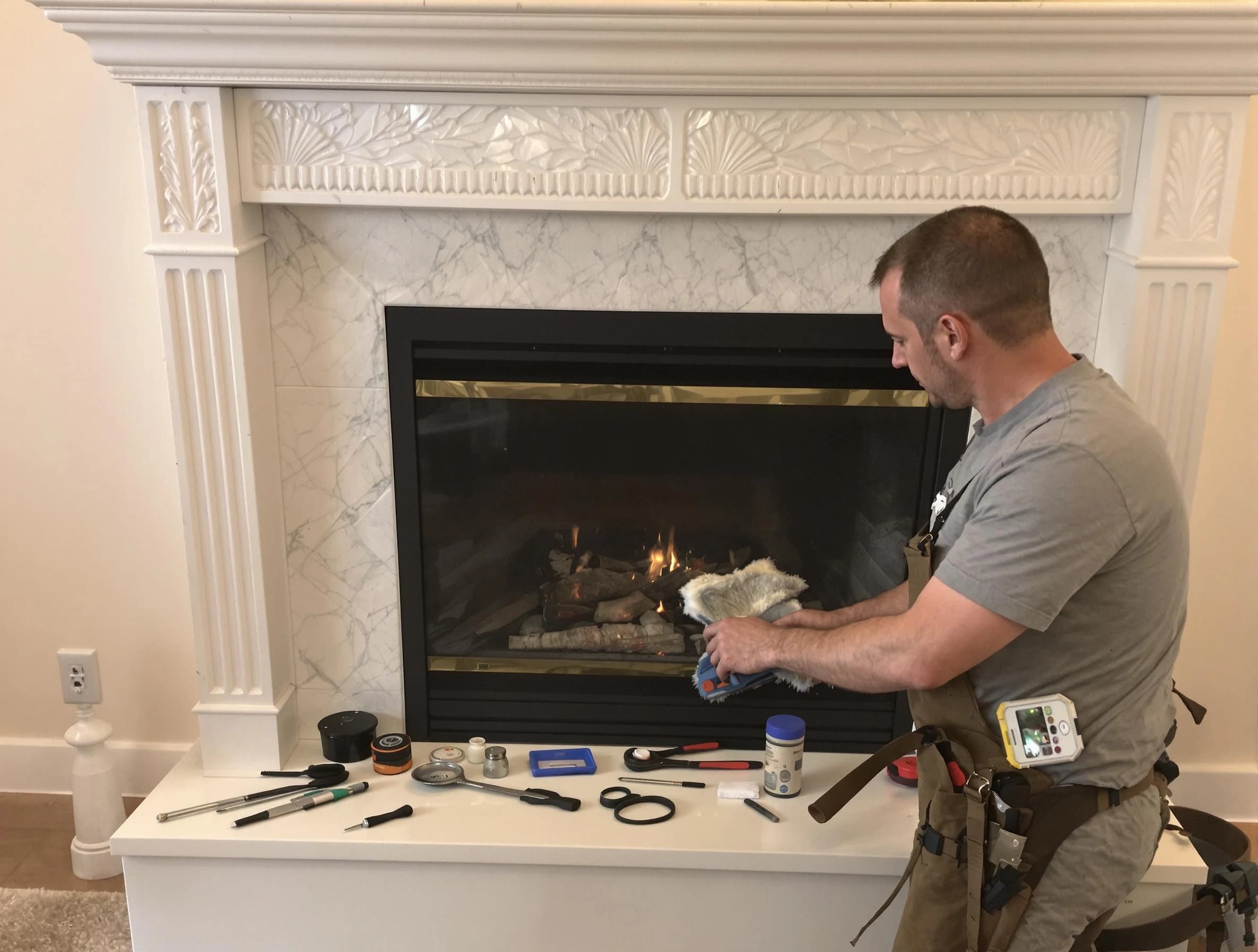 Pemberton Chimney Sweep performing fireplace maintenance in Pemberton, NJ